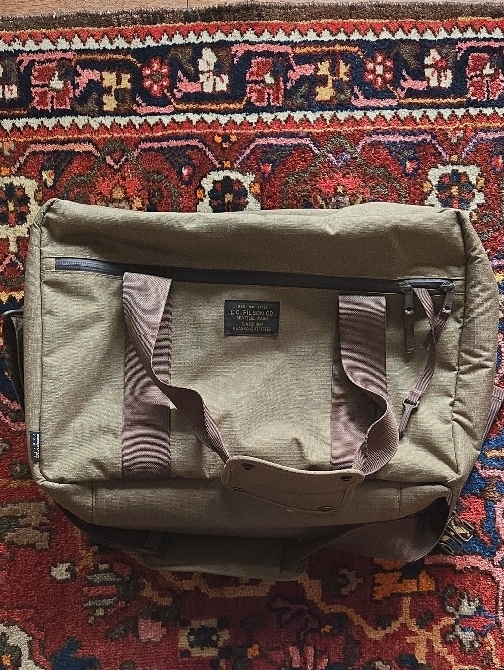 Filson Olive Pullman Bag with Brown Straps